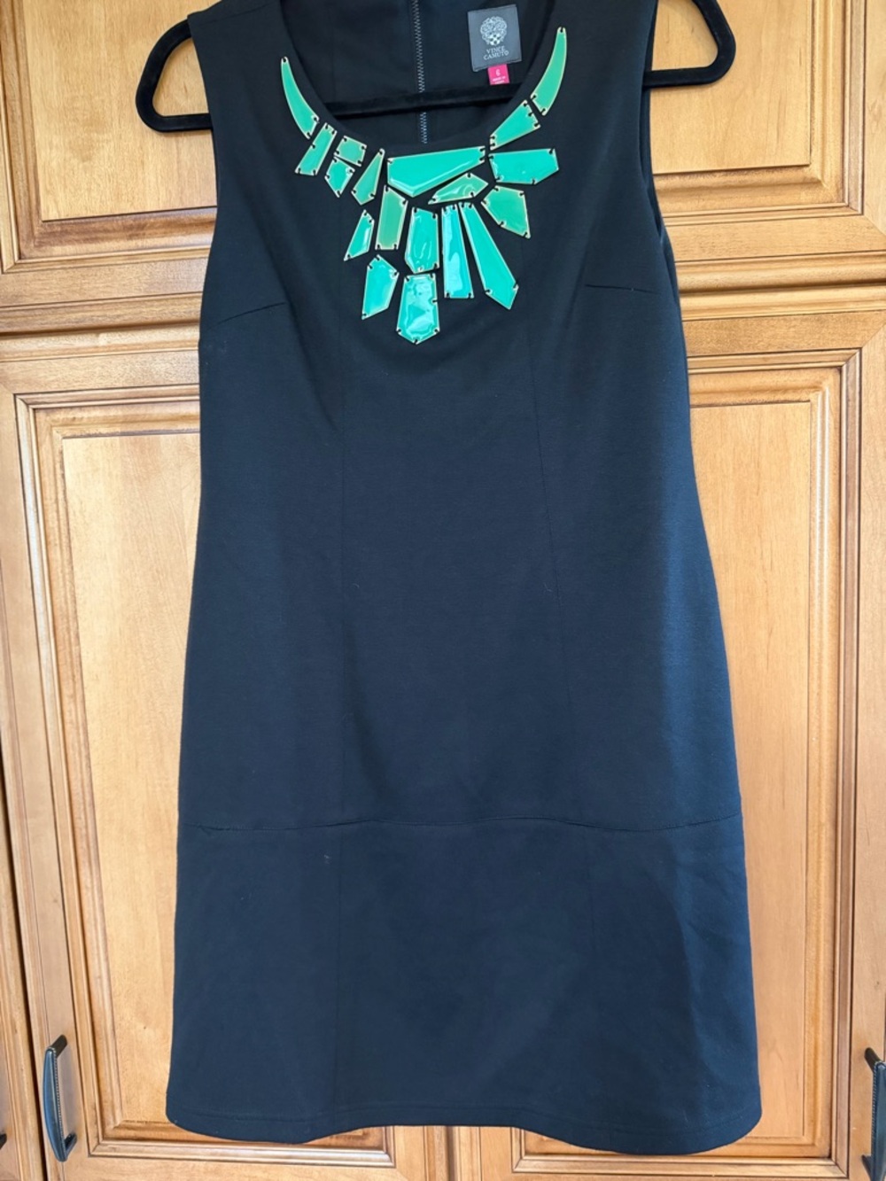 Vince Camuto Black Mini Dress with Teal Gem Collar